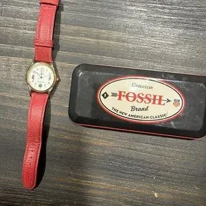 Fossil Red Leather Strap Watch vintage holiday 1996 Fossil | Accessories | 996 Holiday Edition Fossil Watch  main image 3